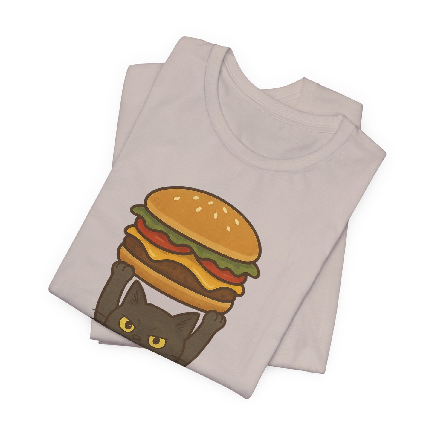 "Hanba-nyaa~" Cute Japanese Cat T-Shirt – Funny Burger & Cat Design – Kawaii Style Unisex Tee – Gift for Food & Cat Lovers