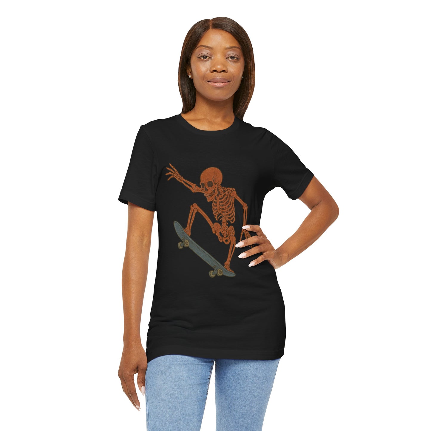 Skater Skeleton Graphic Tee for Adults - Vintage-Style Skeleton Skateboarding Shirt - Edgy Streetwear T-Shirt for Skaters and Art Lovers
