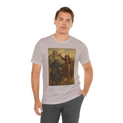 Epic Cat Samurai Battle Tee - War Horses Clash in Front of Japanese Castle  Feline Warrior Art Shirt for Fantasy & Japan Lovers