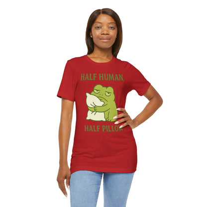 Half Human Half Pillow Funny Sleepy Frog Shirt for Coffee Lovers Dad Gift Not a Morning Person Tee Cozy Kawaii Aesthetic Graphic Top