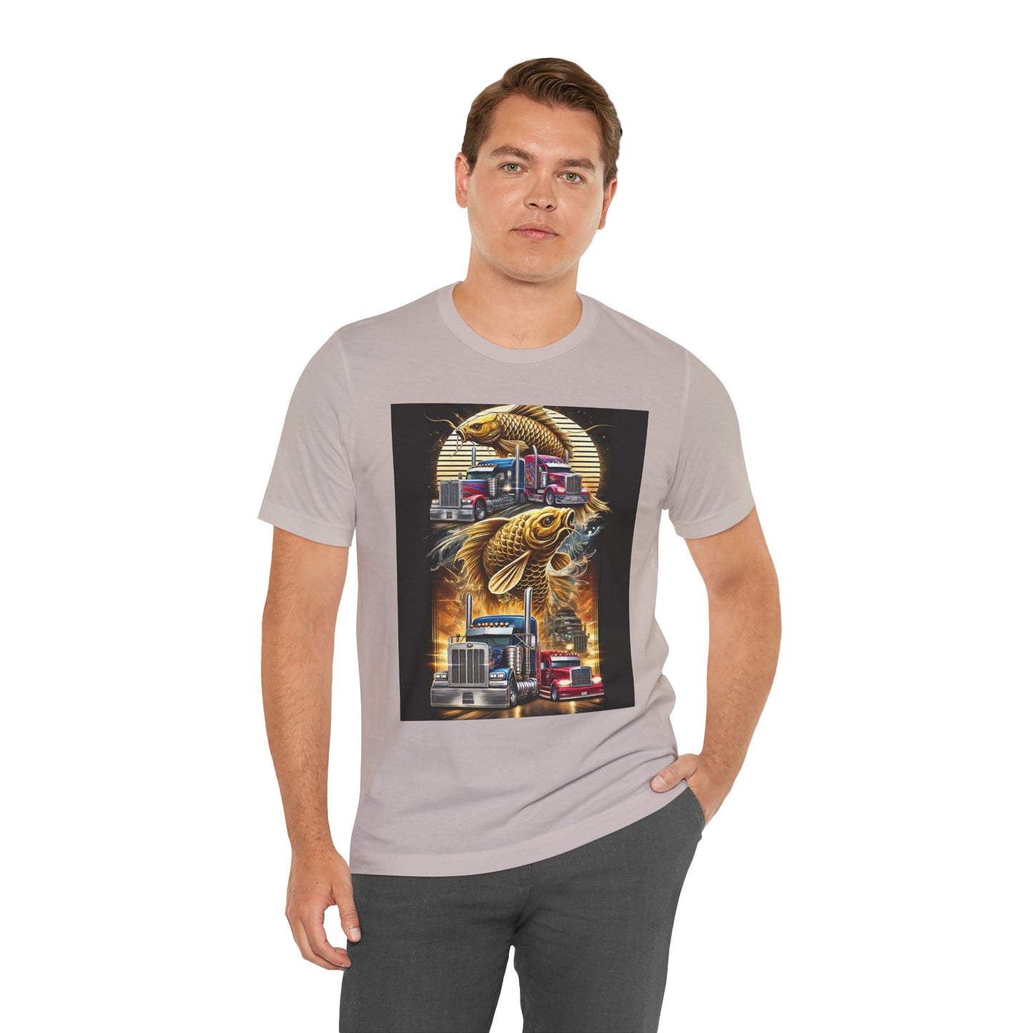 Bold Koi & Truck Fusion T-Shirt | Japanese Golden Carp AND Convoy Art Tee | Vibrant Streetwear for Truckers AND Tattoo Fans