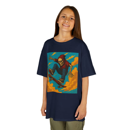 Colorful Skeleton Skater Hoodie Shirt for Kids - Bold Comic Art Skateboarding Tee - Cool Gift for Boys or Girls Who Love Street Style
