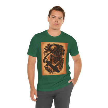 Gashadokuro Skeleton Skateboard Jump Tattoo-Style Shirt - Horror Yokai Streetwear for Adults, Skater Dad Gift, Japanese Folklore Tee