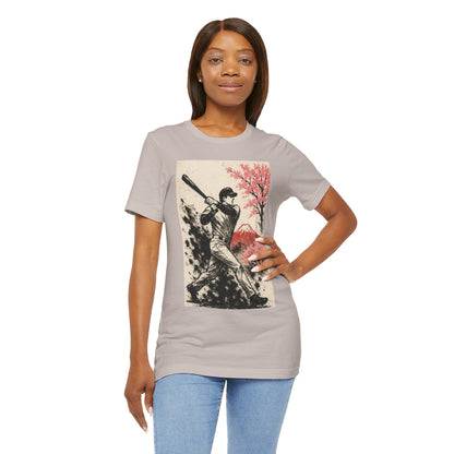 Pro Baseball Batter Sumi Ink Art Shirt Fuji Sakura Retro Japanese Print Power Swing Tee Japan Inspired Sports Art Gift for Dad