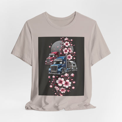 Cherry Blossom Convoy T-Shirt | Japanese Sakura x Modern Truck Art | Unique Graphic Tee for Drivers & Streetwear Lovers No.005
