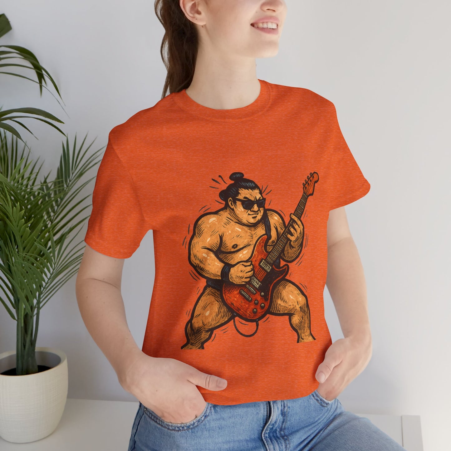 Sumo Guitar Rock T Shirt Japanese Sumo Wrestler Electric Guitar Vintage Comic Style Graphic Tee Japan Gift For Dad Music Fans