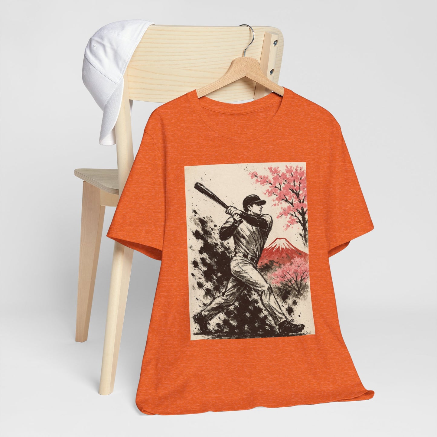 Pro Baseball Batter Sumi Ink Art Shirt Fuji Sakura Retro Japanese Print Power Swing Tee Japan Inspired Sports Art Gift for Dad