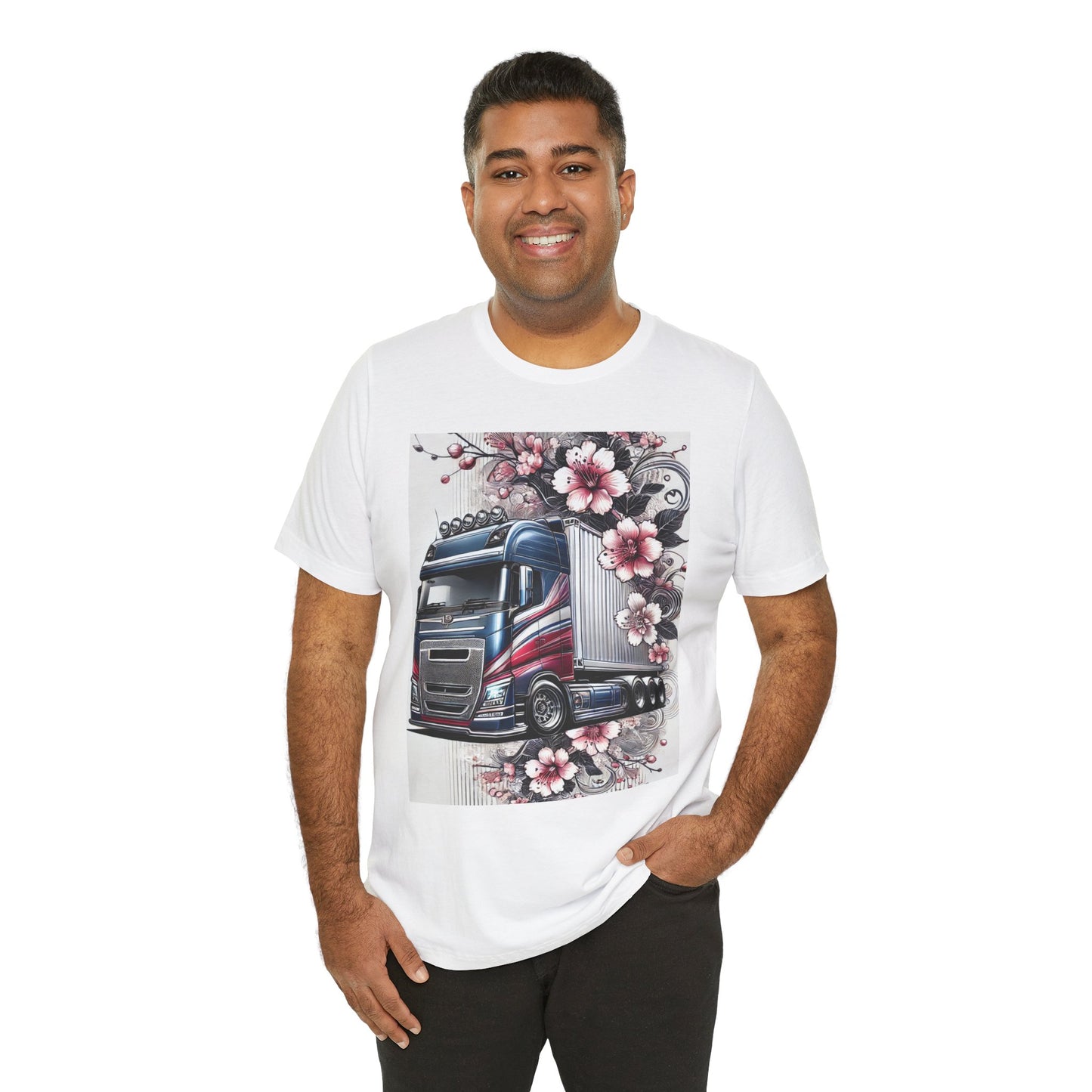 Cherry Blossom Convoy T-Shirt | Japanese Sakura x Modern Truck Art | Unique Graphic Tee for Drivers & Streetwear Lovers 001