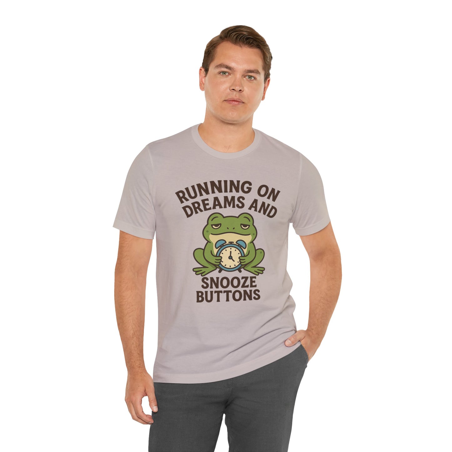Running on Dreams and Snooze Buttons Shirt Sleepy Frog Tee Funny Night Owl Top Great Dad Gift Cozy Loungewear Aesthetic