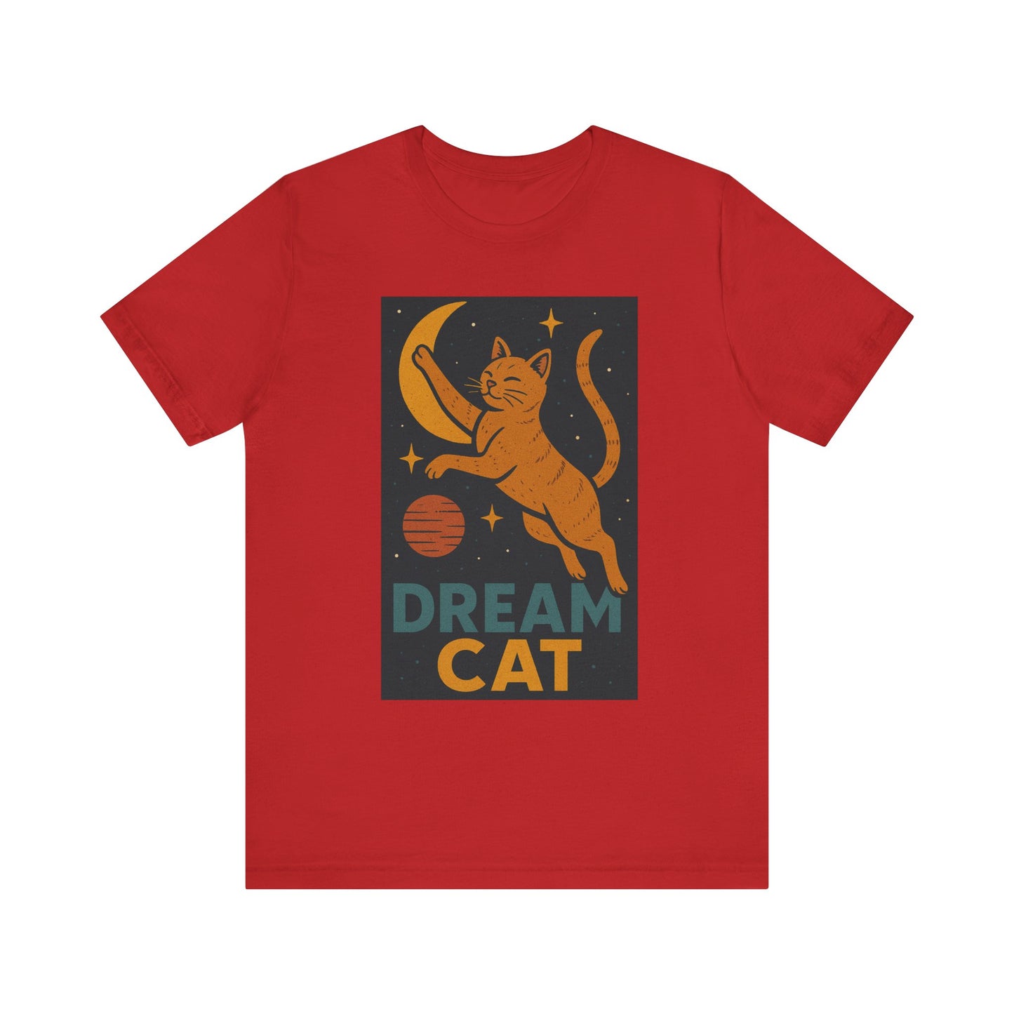 Dream Cat Shirt Retro Space Kitty Tee Moon and Stars Poster Style Japan Inspired Vintage Graphic Gift for Cat Lovers and Dad
