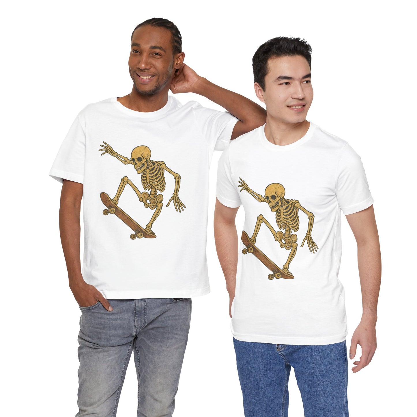 Skater Skeleton Graphic Tee for Adults - Vintage-Style Skeleton Skateboarding Shirt - Edgy Streetwear T-Shirt for Skaters and Art Lovers