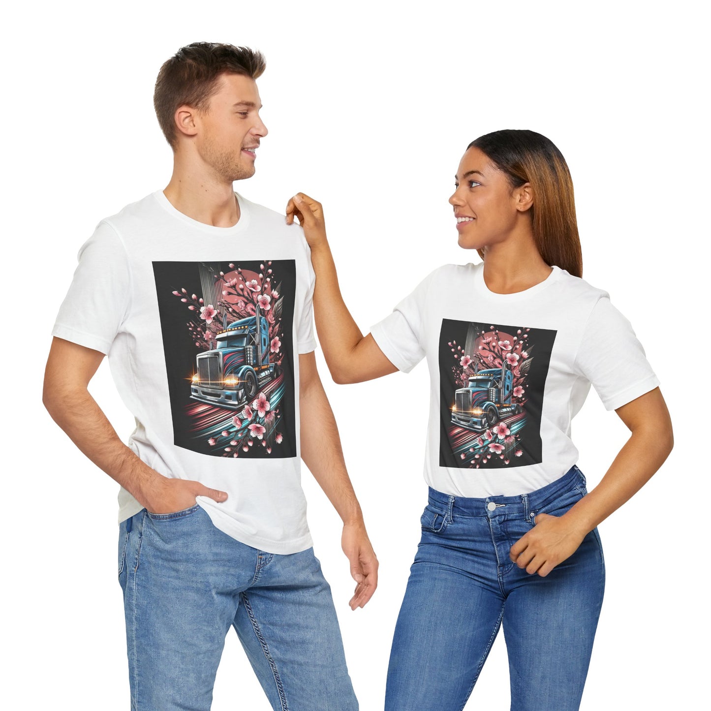 Cherry Blossom Convoy T-Shirt | Japanese Sakura x Modern Truck Art | Unique Graphic Tee for Drivers & Streetwear Lovers No.006