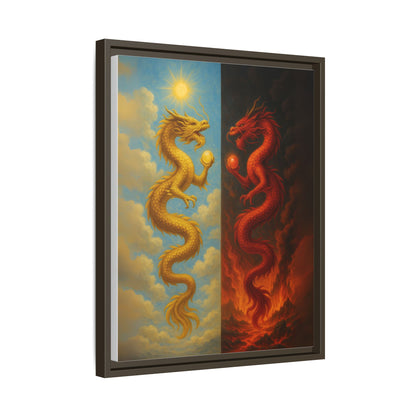 Heaven and Hell Twin Dragons Canvas Feng Shui Wall Art Gold and Red Dragon Pearls Sun and Fire Yin Yang Good Luck Decor Gift for Dad