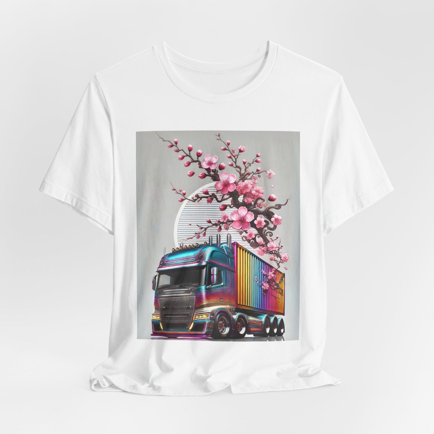 Cherry Blossom Convoy T-Shirt | Japanese Sakura x Modern Truck Art | Unique Graphic Tee for Drivers & Streetwear Lovers No.007