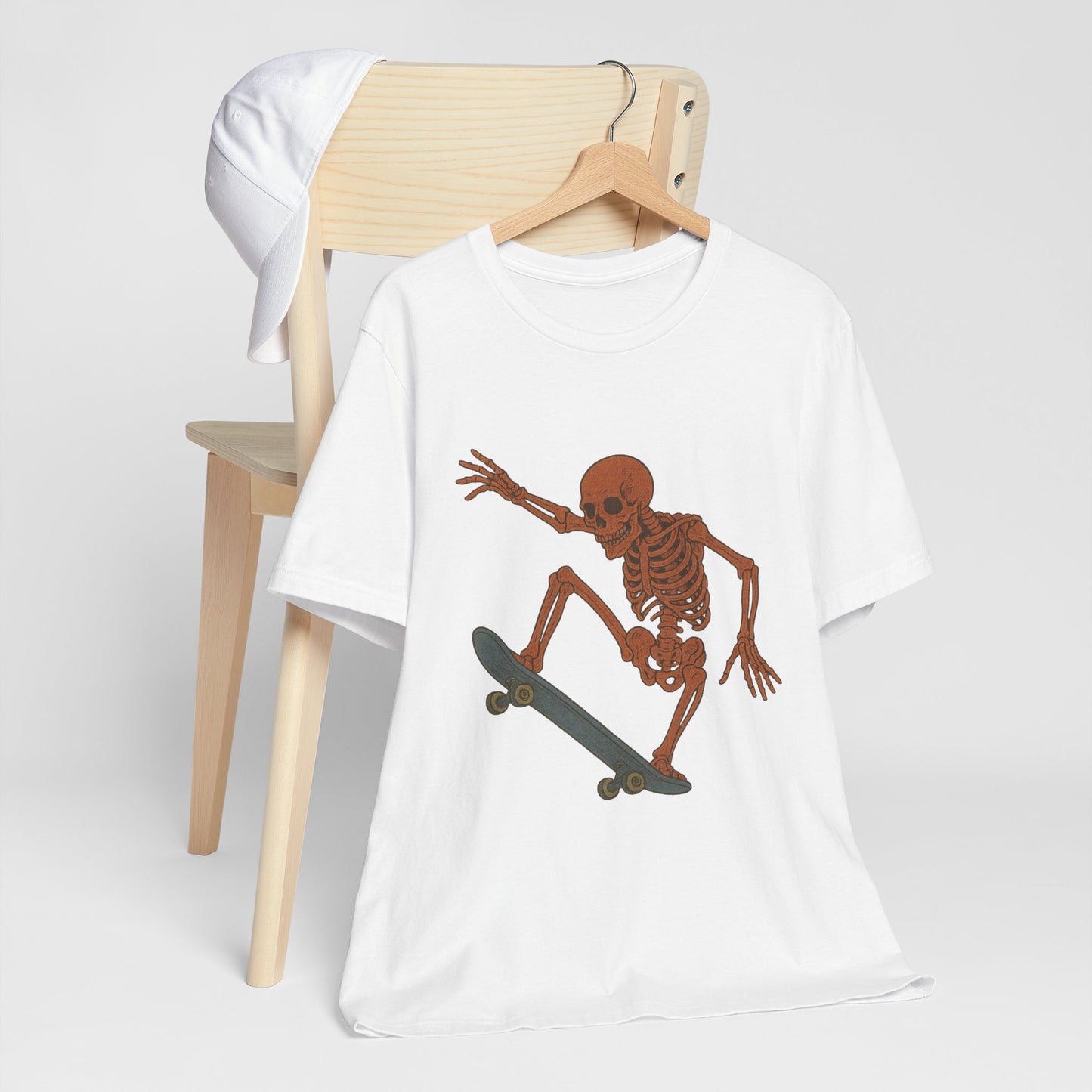 Skater Skeleton Graphic Tee for Adults - Vintage-Style Skeleton Skateboarding Shirt - Edgy Streetwear T-Shirt for Skaters and Art Lovers