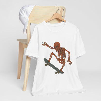 Skater Skeleton Graphic Tee for Adults - Vintage-Style Skeleton Skateboarding Shirt - Edgy Streetwear T-Shirt for Skaters and Art Lovers