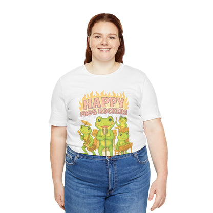 Happy Frog Rockers Album Cover Tee Cute Frog Band Shirt Vocal Guitar Piano Drums Pastel Art Gift for Music Lovers