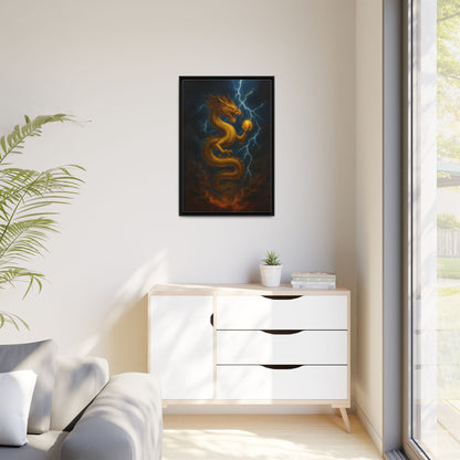 Golden Dragon Canvas Feng Shui Wall Art Lightning Storm Dragon with Pearl Good Luck Decor Gift for Dad Office Living Room