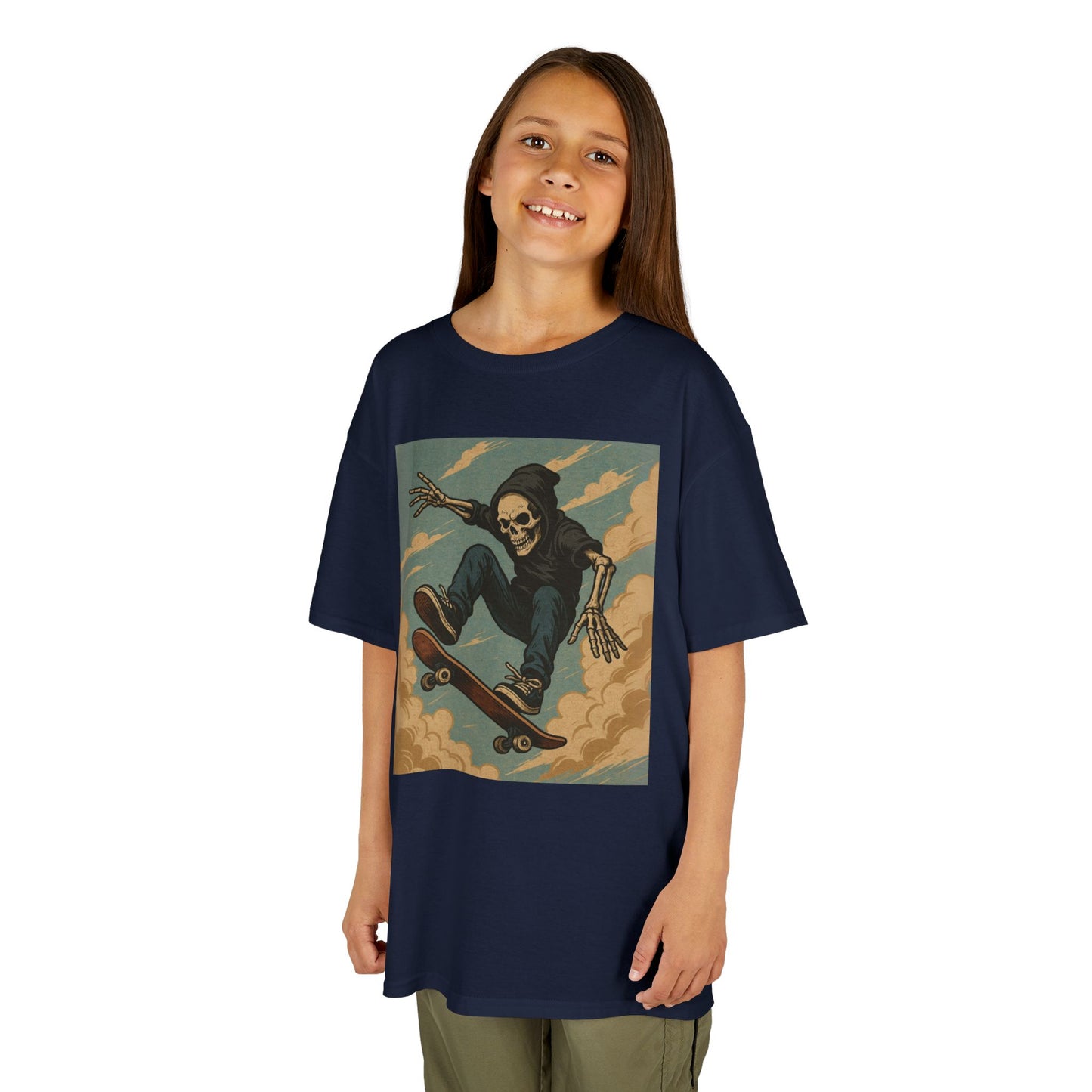 Colorful Skeleton Skater Hoodie Shirt for Kids – Bold Comic Art Skateboarding Tee – Cool Gift for Boys or Girls Who Love Street Style