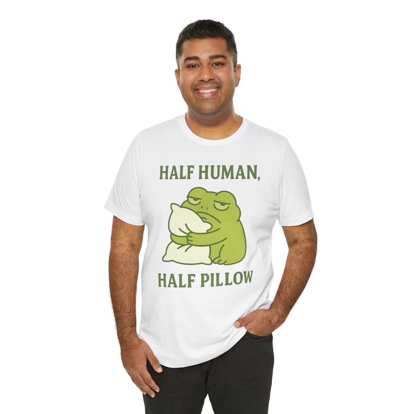 Half Human Half Pillow Funny Sleepy Frog Shirt for Coffee Lovers Dad Gift Not a Morning Person Tee Cozy Kawaii Aesthetic Graphic Top