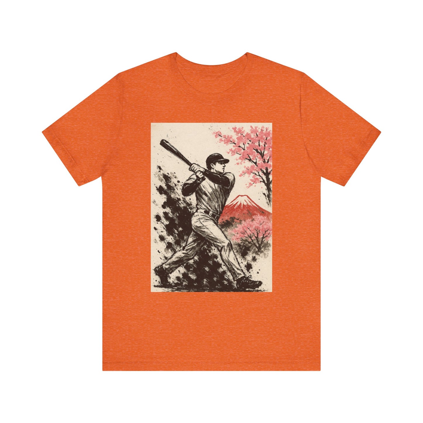 Pro Baseball Batter Sumi Ink Art Shirt Fuji Sakura Retro Japanese Print Power Swing Tee Japan Inspired Sports Art Gift for Dad