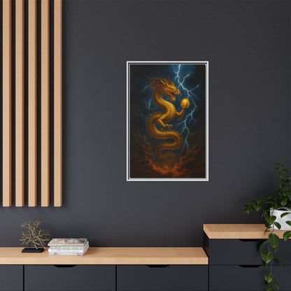 Golden Dragon Canvas Feng Shui Wall Art Lightning Storm Dragon with Pearl Good Luck Decor Gift for Dad Office Living Room