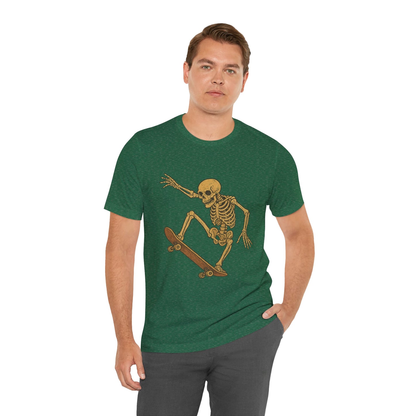 Skater Skeleton Graphic Tee for Adults - Vintage-Style Skeleton Skateboarding Shirt - Edgy Streetwear T-Shirt for Skaters and Art Lovers