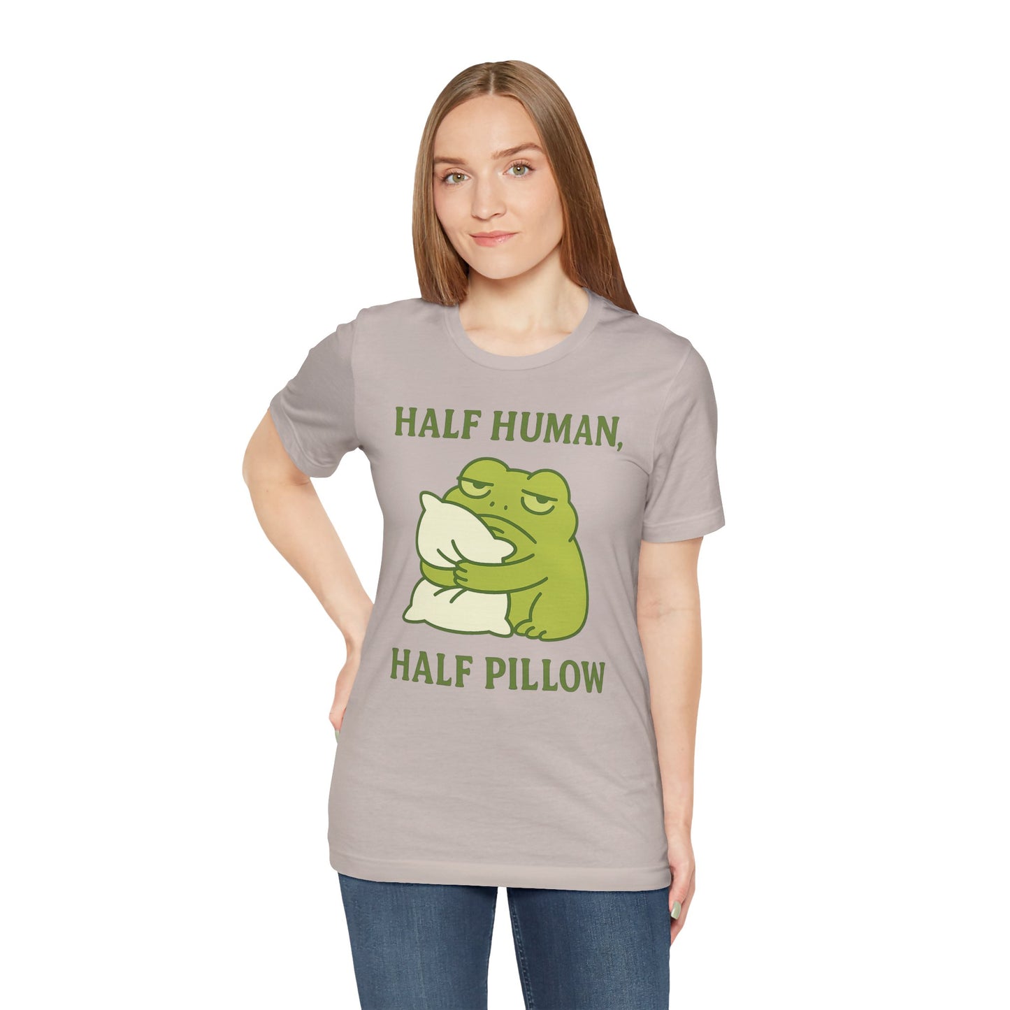 Half Human Half Pillow Funny Sleepy Frog Shirt for Coffee Lovers Dad Gift Not a Morning Person Tee Cozy Kawaii Aesthetic Graphic Top