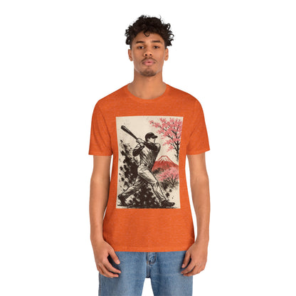 Pro Baseball Batter Sumi Ink Art Shirt Fuji Sakura Retro Japanese Print Power Swing Tee Japan Inspired Sports Art Gift for Dad