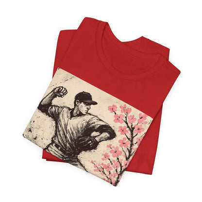 Pro Baseball Pitcher Sumi Ink Art Shirt Fuji Sakura Retro Japanese Print Windup Fastball Tee Japan Inspired Sports Art Gift for Dad