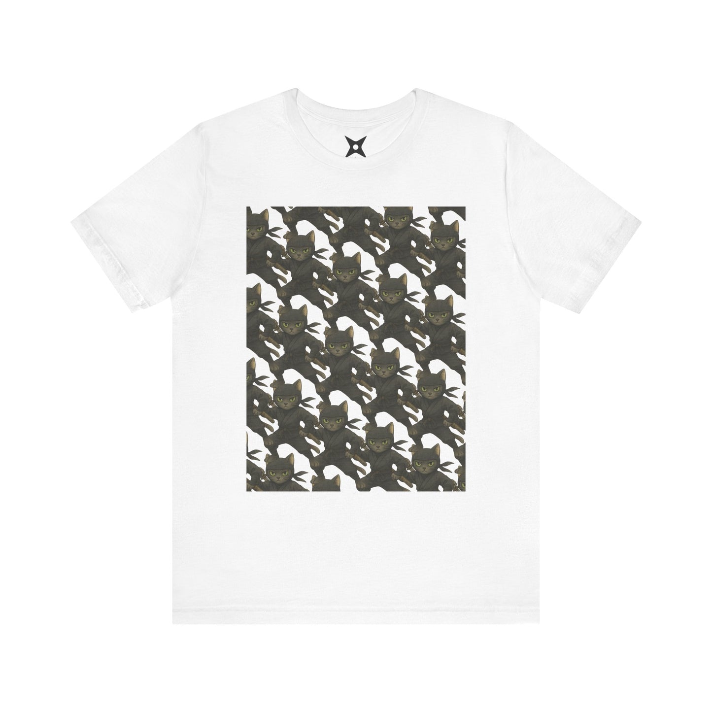 Ninja Cat T-Shirt - Cute Ninja Cat Front Print and Bold Japanese Kanji "NEKONIN" Back Print - Cool Unisex Japanese Streetwear Tee