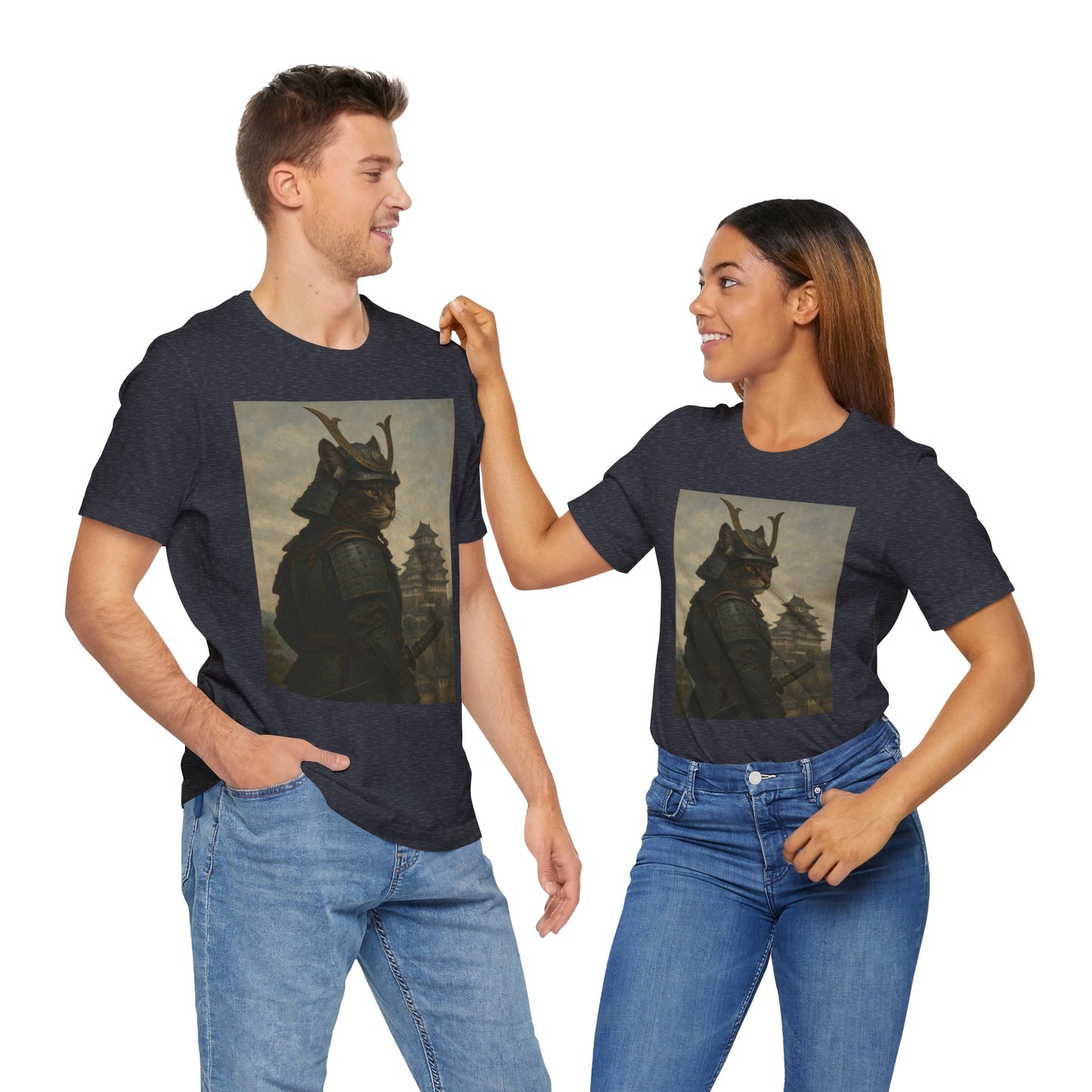 Cat Samurai Vigil Tee | Armored Feline Warrior w/ Castle Backdrop | Japanese Art Unisex Shirt