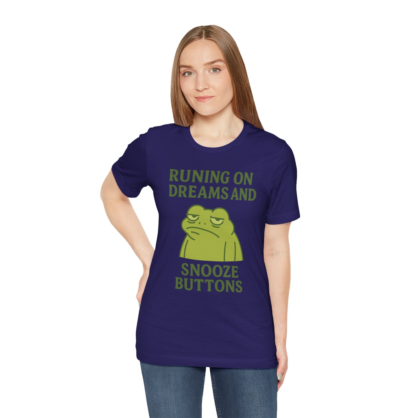 Running on Dreams and Snooze Buttons Shirt Sleepy Frog Tee Funny Night Owl Top Great Dad Gift Cozy Loungewear Aesthetic