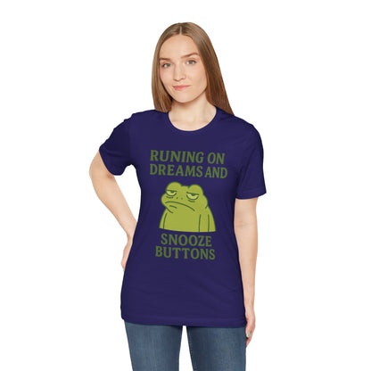 Running on Dreams and Snooze Buttons Shirt Sleepy Frog Tee Funny Night Owl Top Great Dad Gift Cozy Loungewear Aesthetic