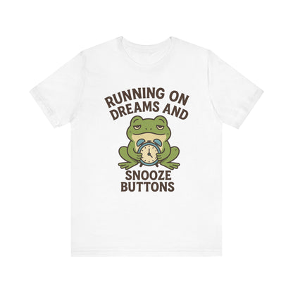 Running on Dreams and Snooze Buttons Shirt Sleepy Frog Tee Funny Night Owl Top Great Dad Gift Cozy Loungewear Aesthetic