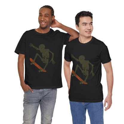 Skater Skeleton Graphic Tee for Adults - Vintage-Style Skeleton Skateboarding Shirt - Edgy Streetwear T-Shirt for Skaters and Art Lovers