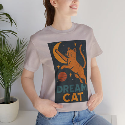 Dream Cat Shirt Retro Space Kitty Tee Moon and Stars Poster Style Japan Inspired Vintage Graphic Gift for Cat Lovers and Dad