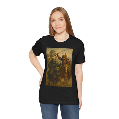 Epic Cat Samurai Battle Tee - War Horses Clash in Front of Japanese Castle  Feline Warrior Art Shirt for Fantasy & Japan Lovers