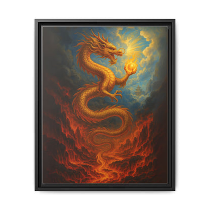 Golden Dragon Canvas Feng Shui Wall Art Asian Myth Painting Fire and Cloud Temple Inspired Good Luck Decor Gift for Dad