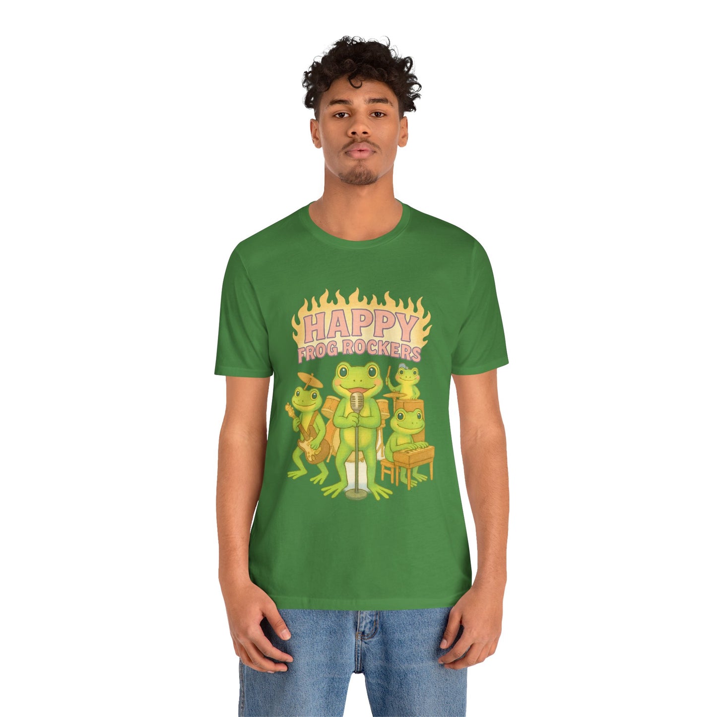 Happy Frog Rockers Album Cover Tee Cute Frog Band Shirt Vocal Guitar Piano Drums Pastel Art Gift for Music Lovers