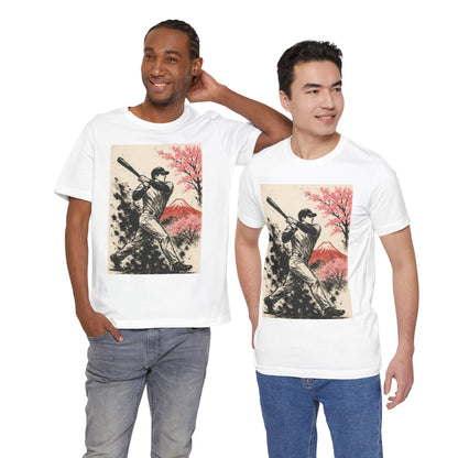 Pro Baseball Batter Sumi Ink Art Shirt Fuji Sakura Retro Japanese Print Power Swing Tee Japan Inspired Sports Art Gift for Dad
