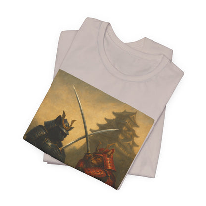 Epic Cat Samurai Battle Tee - War Horses Clash in Front of Japanese Castle  Feline Warrior Art Shirt for Fantasy & Japan Lovers