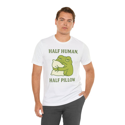 Half Human Half Pillow Funny Sleepy Frog Shirt for Coffee Lovers Dad Gift Not a Morning Person Tee Cozy Kawaii Aesthetic Graphic Top
