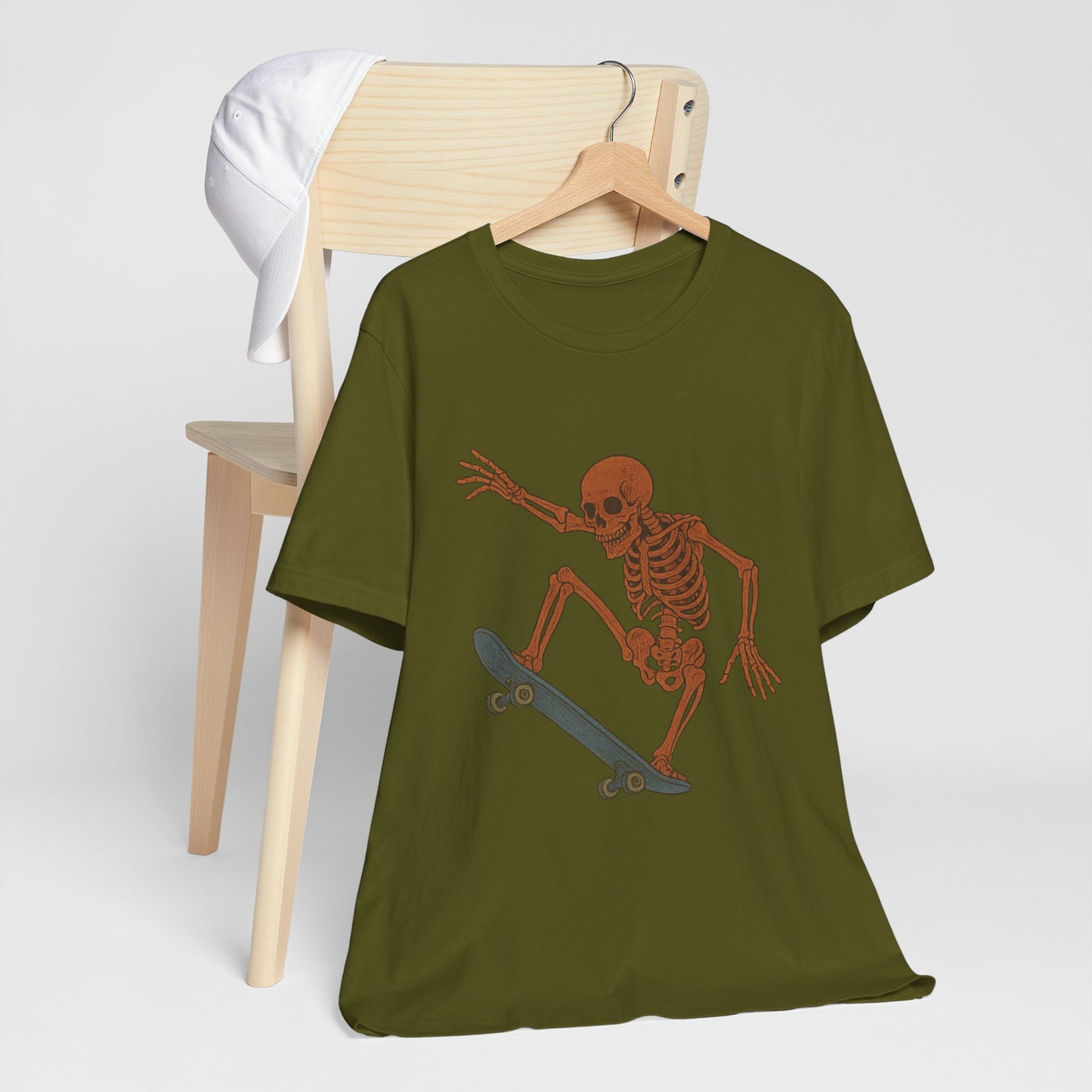 Skater Skeleton Graphic Tee for Adults - Vintage-Style Skeleton Skateboarding Shirt - Edgy Streetwear T-Shirt for Skaters and Art Lovers