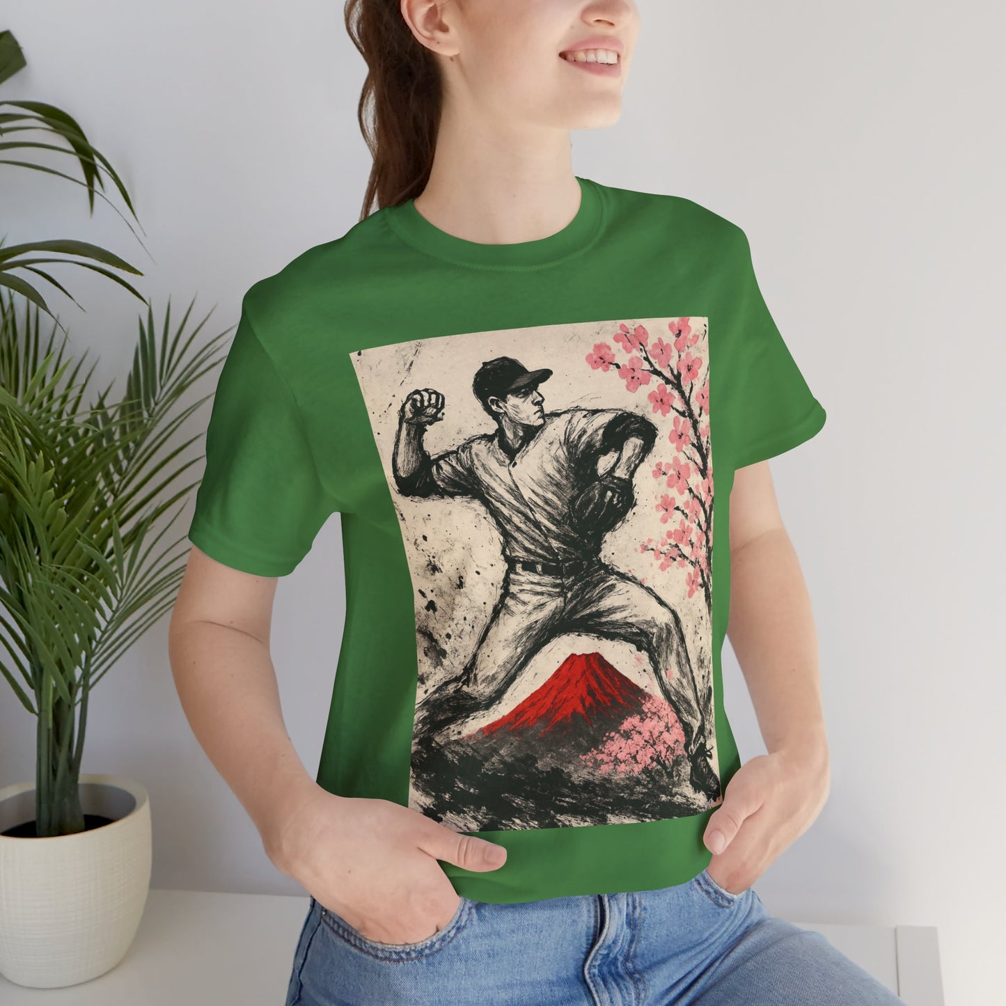 Pro Baseball Pitcher Sumi Ink Art Shirt Fuji Sakura Retro Japanese Print Windup Fastball Tee Japan Inspired Sports Art Gift for Dad