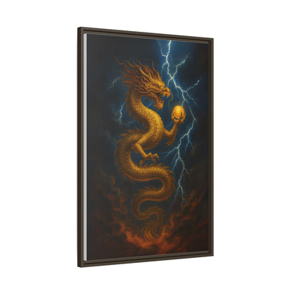Golden Dragon Canvas Feng Shui Wall Art Lightning Storm Dragon with Pearl Good Luck Decor Gift for Dad Office Living Room