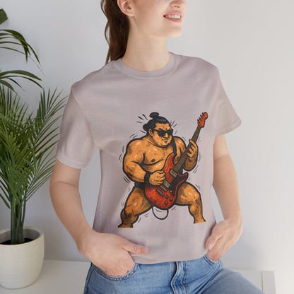 Sumo Guitar Rock T Shirt Japanese Sumo Wrestler Electric Guitar Vintage Comic Style Graphic Tee Japan Gift For Dad Music Fans