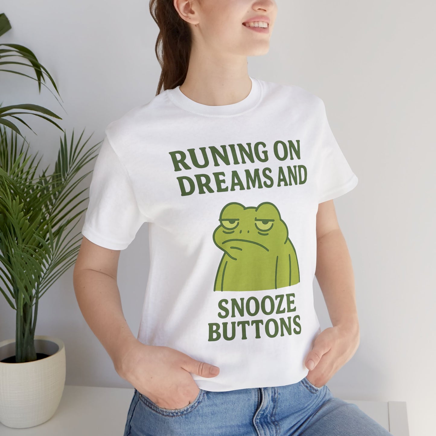 Running on Dreams and Snooze Buttons Shirt Sleepy Frog Tee Funny Night Owl Top Great Dad Gift Cozy Loungewear Aesthetic