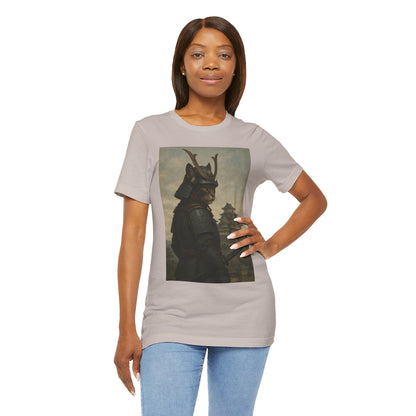 Cat Samurai Vigil Tee | Armored Feline Warrior w/ Castle Backdrop | Japanese Art Unisex Shirt