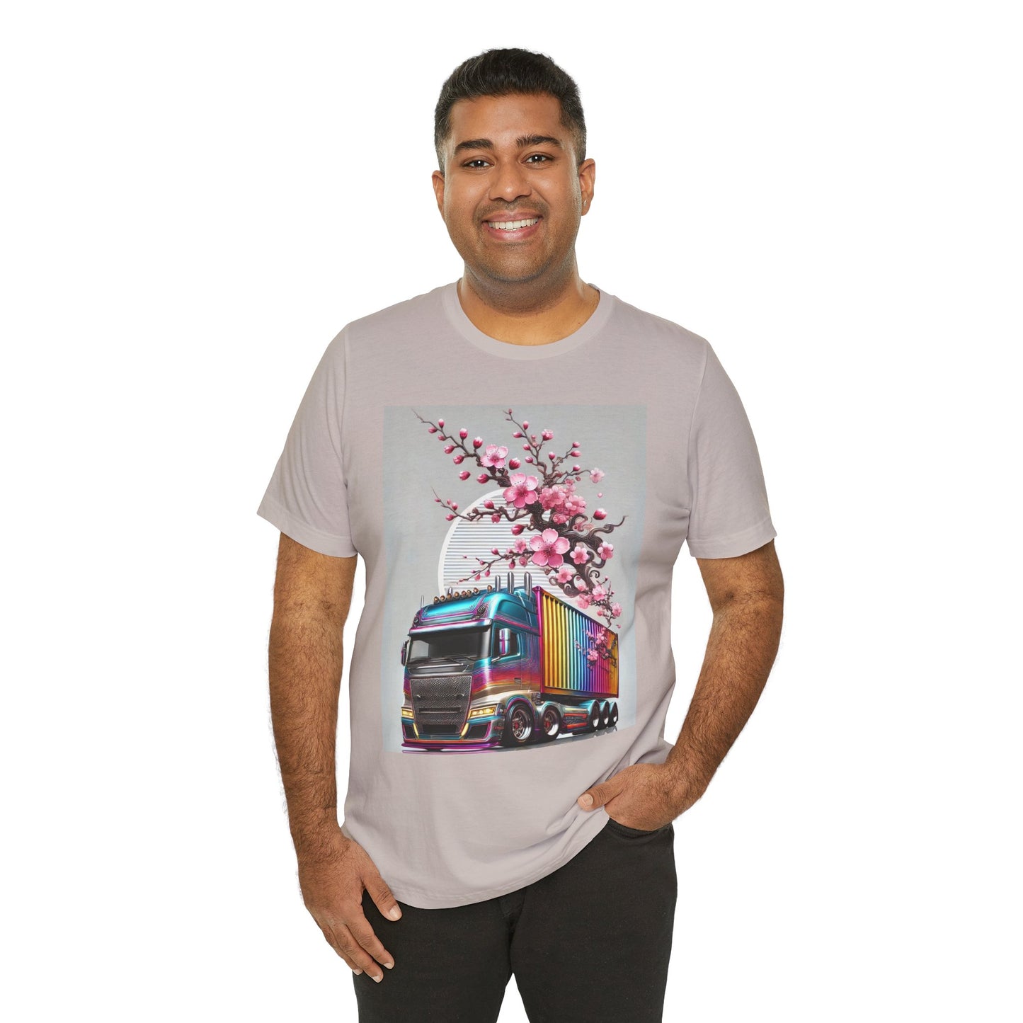 Cherry Blossom Convoy T-Shirt | Japanese Sakura x Modern Truck Art | Unique Graphic Tee for Drivers & Streetwear Lovers No.007